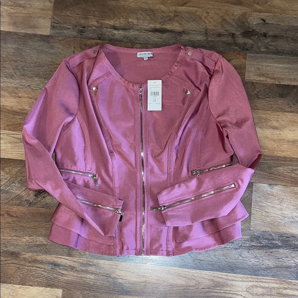 Fashion Nova Shimmery Pink Zip-Front Moto Jacket